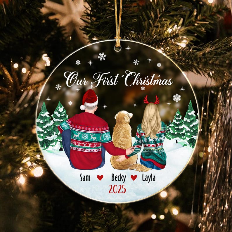 Couple with Dogs First Christmas Ornament