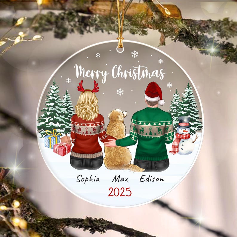 Couple & Dog Family Pet Christmas Ornament