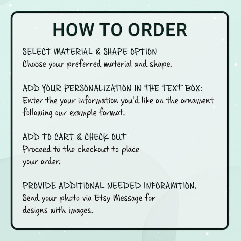 A rectangular instructional graphic with a light green background and dark green text titled HOW TO ORDER.