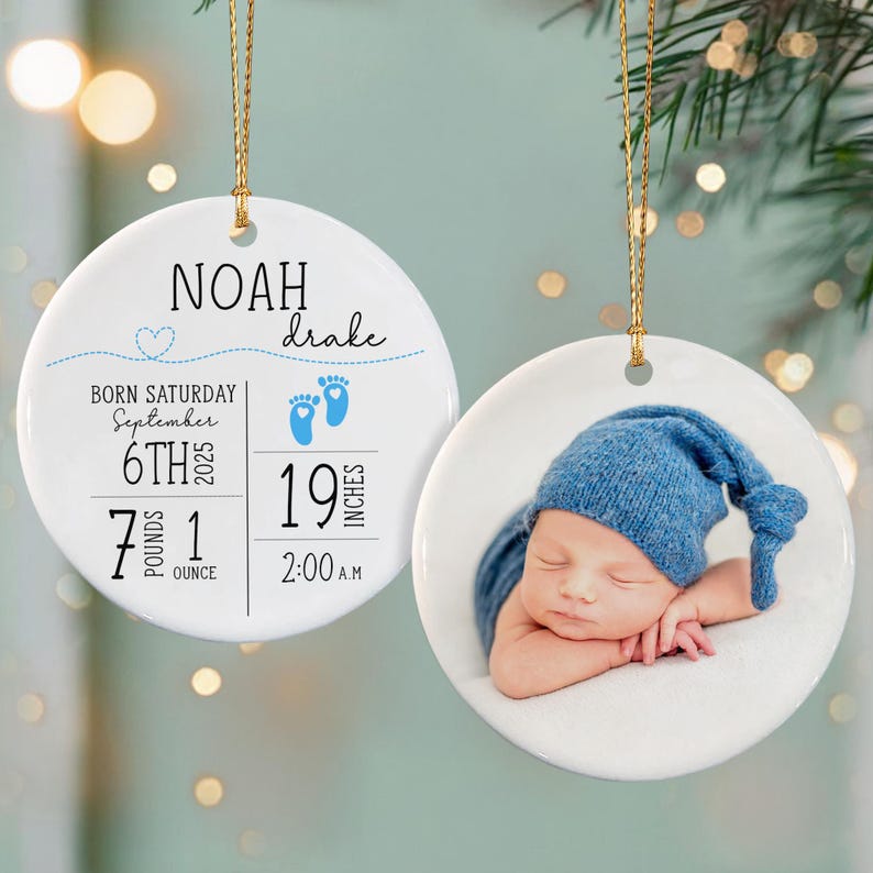 Baby Birth Stats Photo 2-Sided Ornament