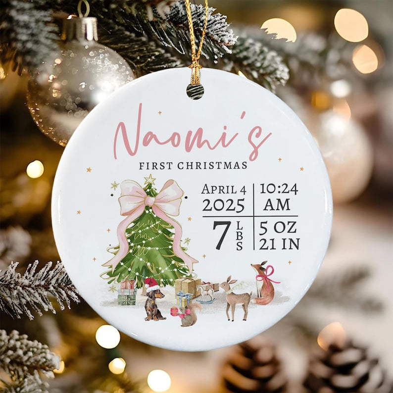 Baby Birth Stats Woodland Ceramic Ornament
