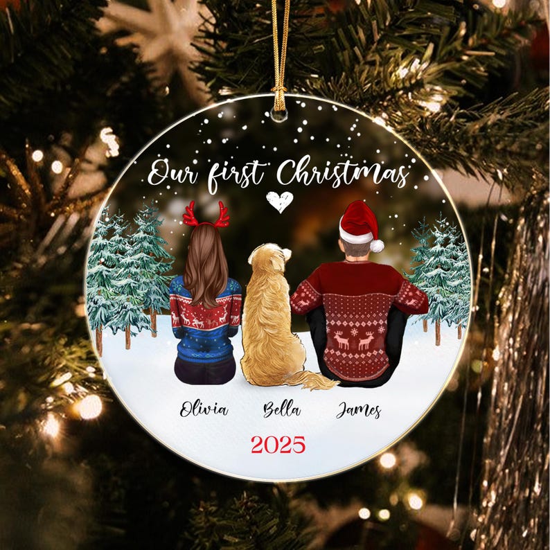 Couple & Dog Christmas Together Ornament