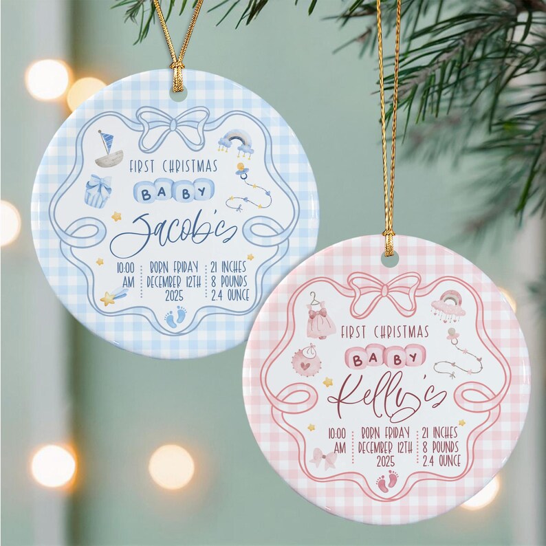 Baby Boy & Girl Birth Stats Ornament