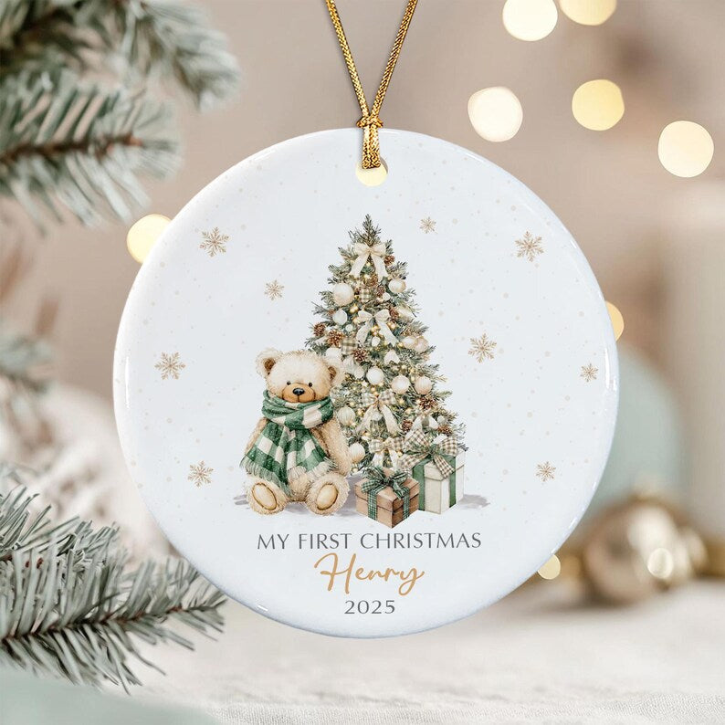 Baby Boy First Christmas Teddy Bear Bauble