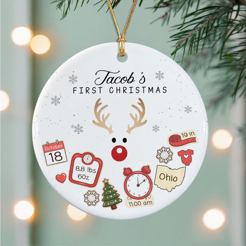 Baby Birth Stats Rudolph Reindeer Ornament
