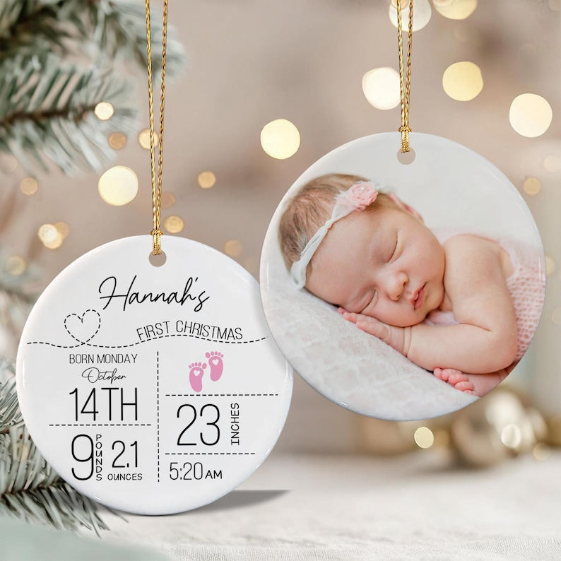 Baby Girl Photo & Birth Stats Ornament