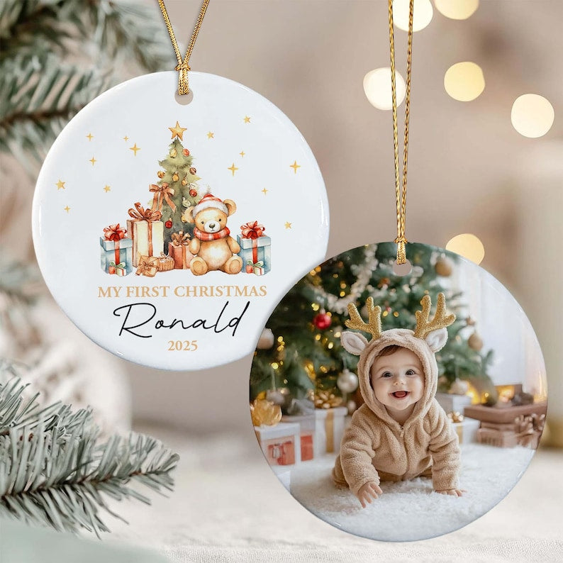 Baby First Christmas Name & Photo Ornament