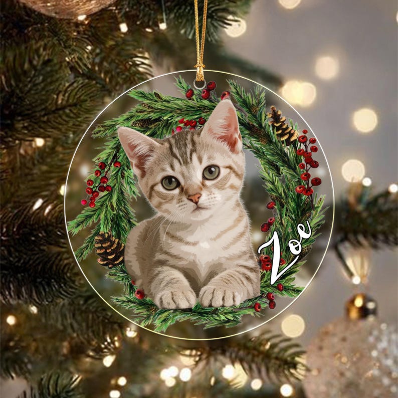 Custom Cat Photo Christmas Portrait Ornament