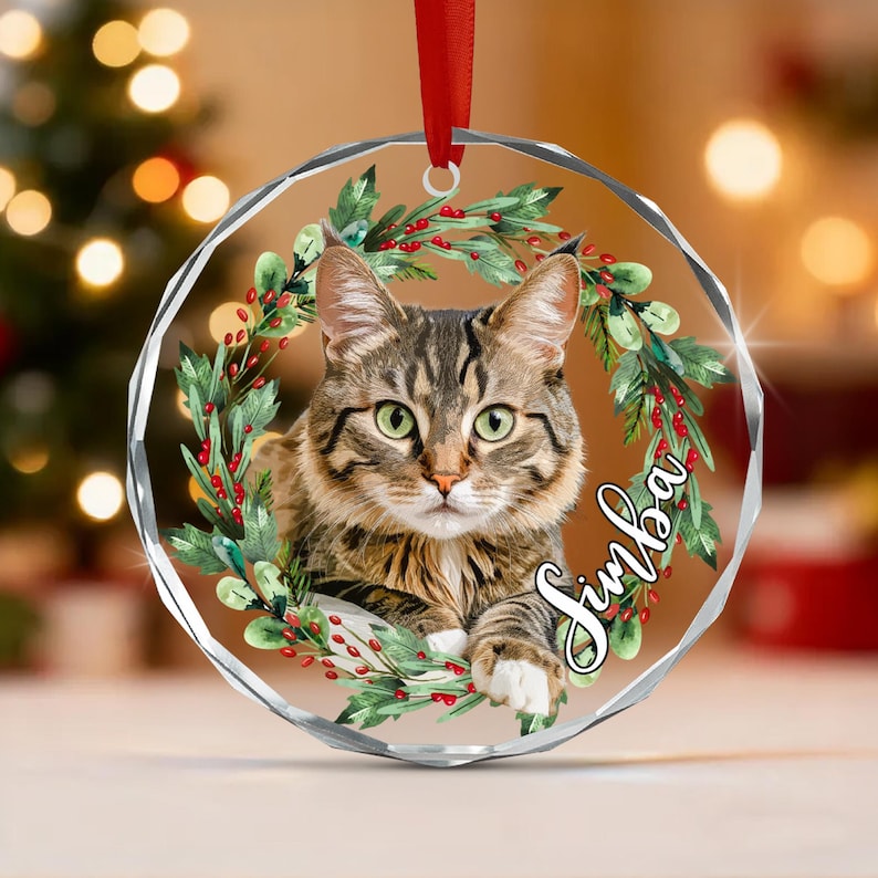 Cat Photo Pet Memorial Christmas Ornament