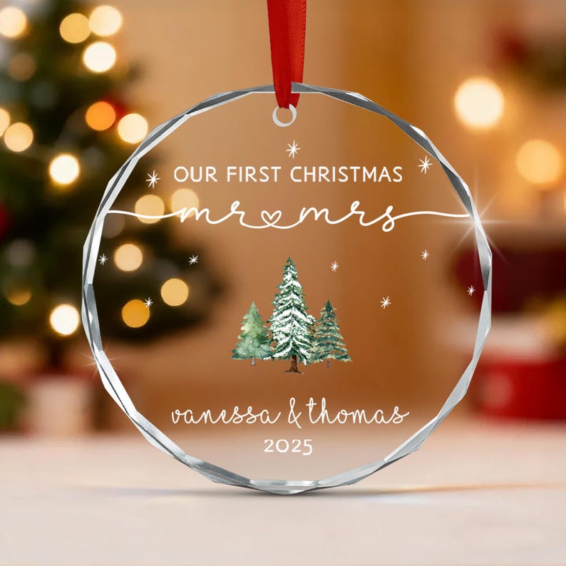 Mr & Mrs Newlywed Glass Christmas Ornament