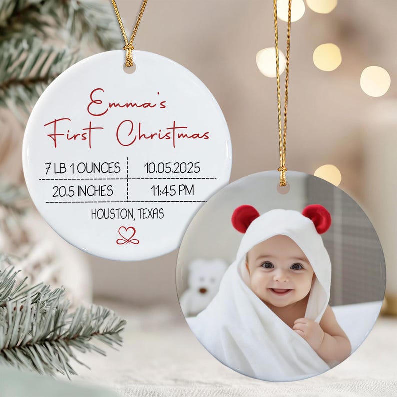 Baby Photo Birth Stats 2-Sided Ornament