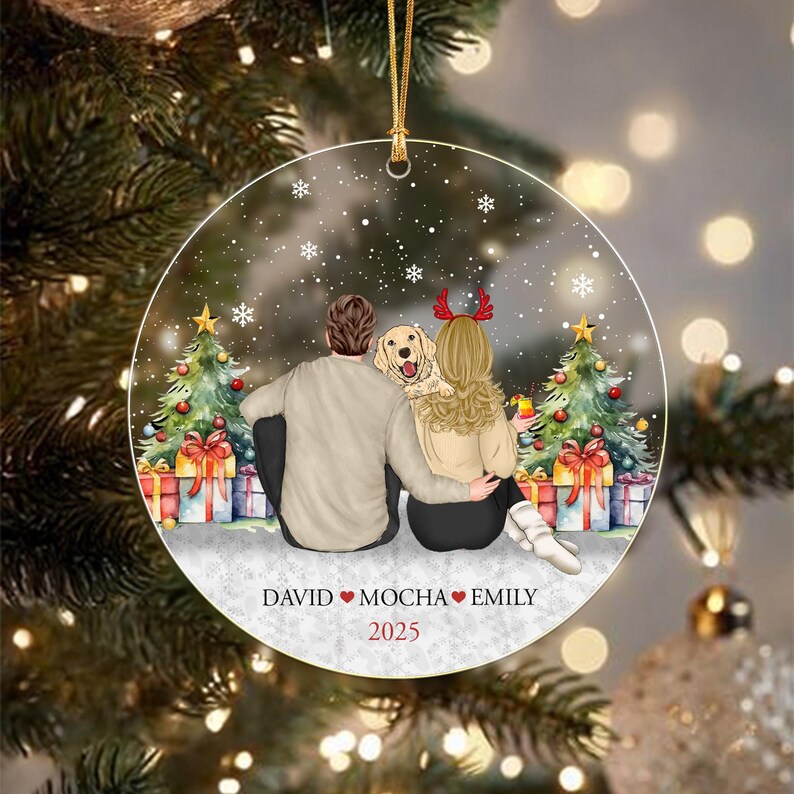 Couple & Dog First Christmas Acrylic Ornament