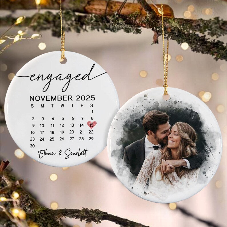 Engaged Calendar Photo Ceramic Ornament