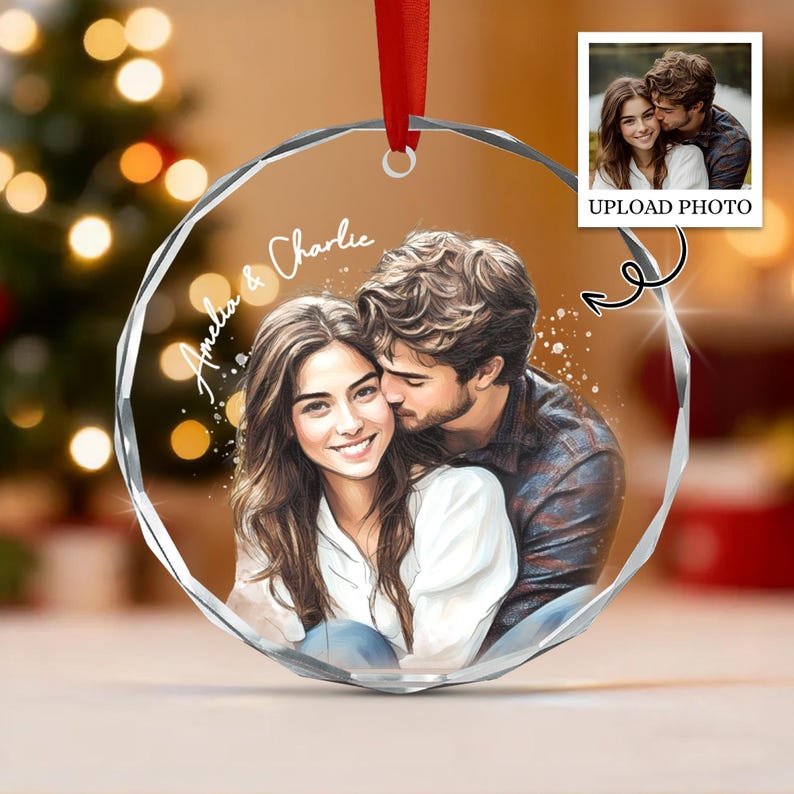 Personalized Couple Watercolor Photo Ornament