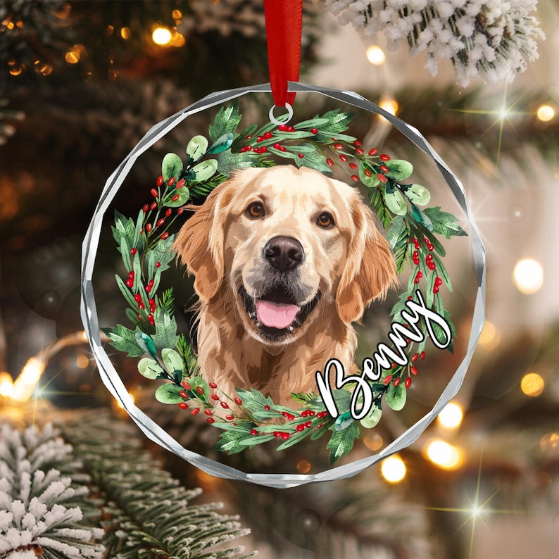 Dog Watercolor Wreath Christmas Ornament