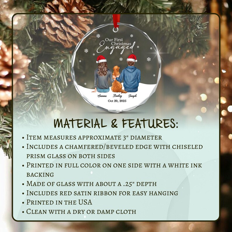 First Christmas Engaged Couple & Dog Ornament