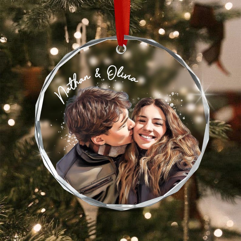 Couple Christmas Watercolor Photo Ornament