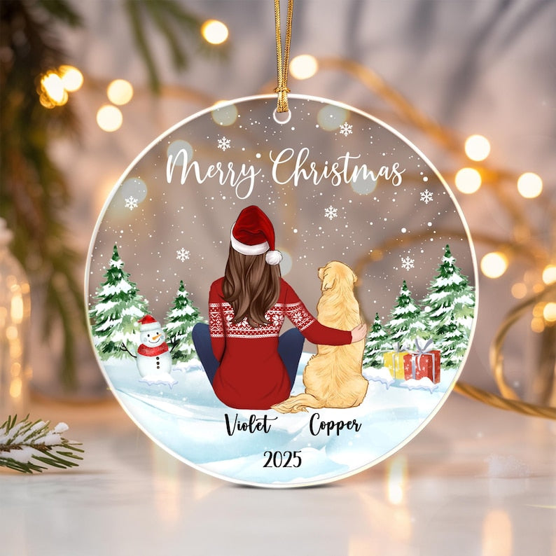 Girl with Dogs Dog Mom Acrylic Ornament