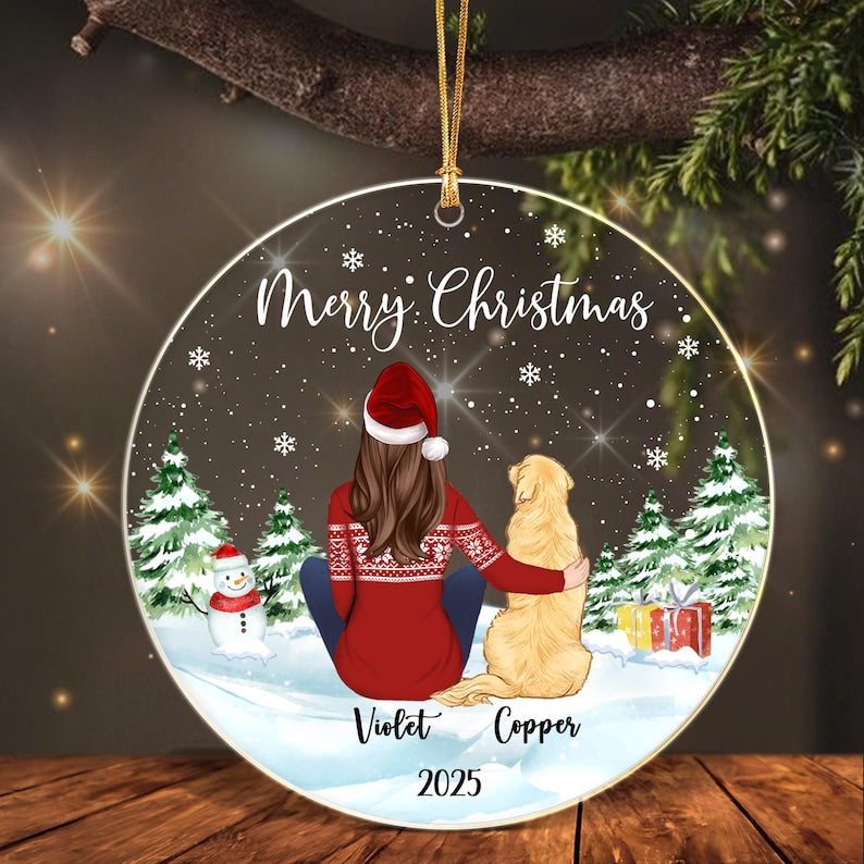 Girl with Dogs Dog Mom Acrylic Ornament