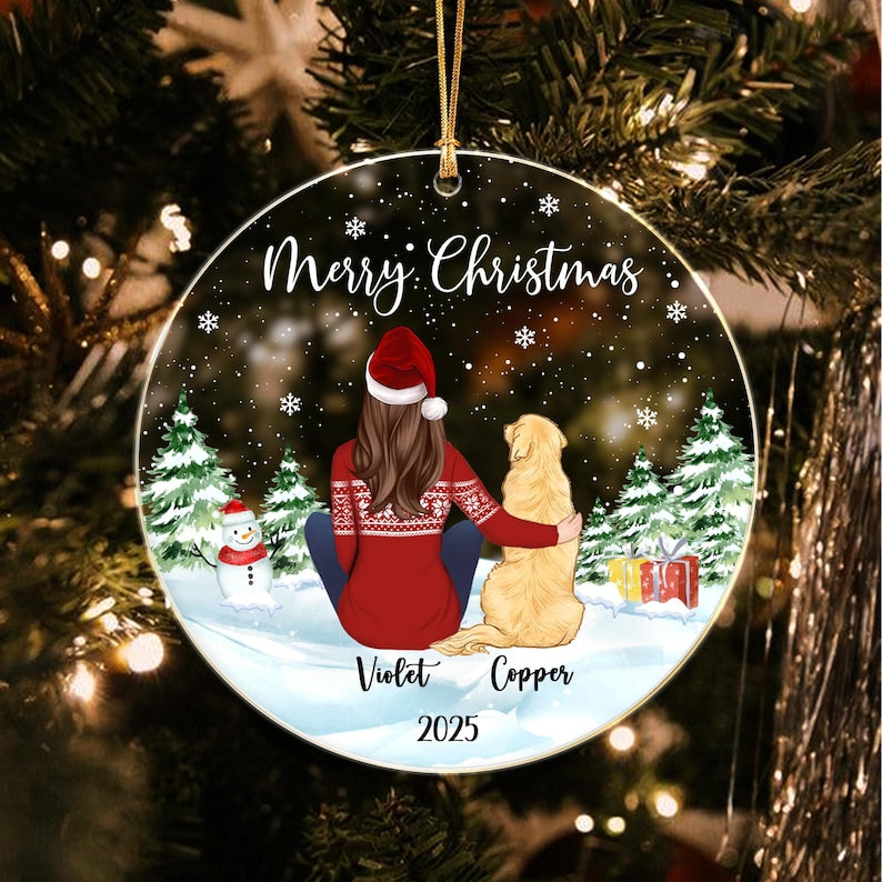 Girl with Dogs Dog Mom Acrylic Ornament