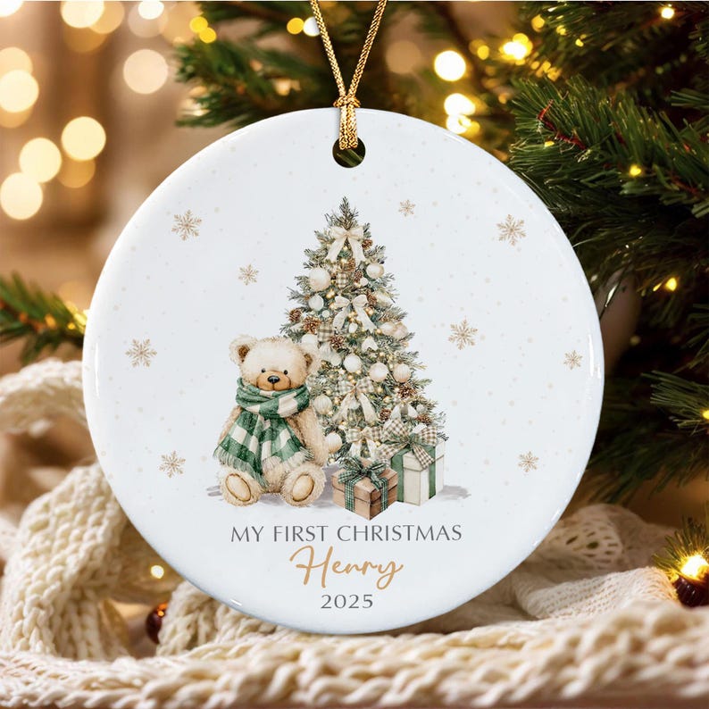 Baby Boy First Christmas Teddy Bear Bauble