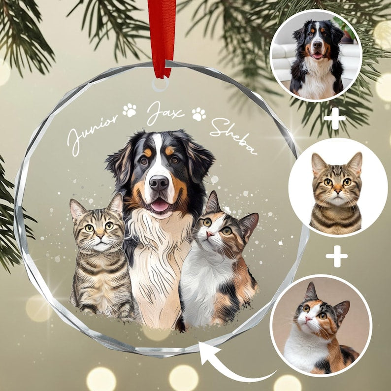 Custom Dog & Cat Portrait Christmas Ornament