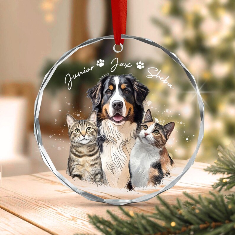 Custom Dog & Cat Portrait Christmas Ornament