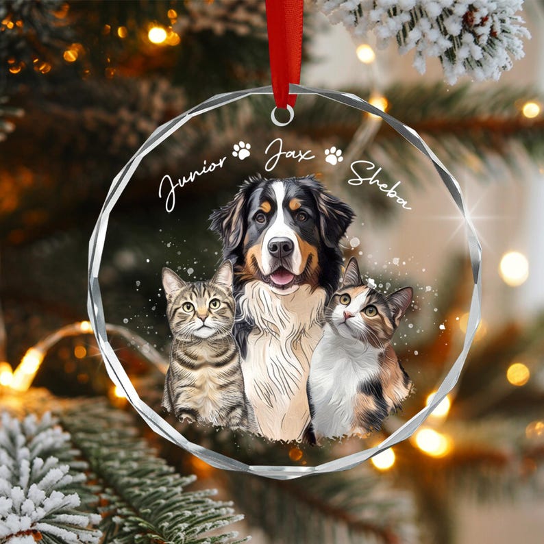 Custom Dog & Cat Portrait Christmas Ornament