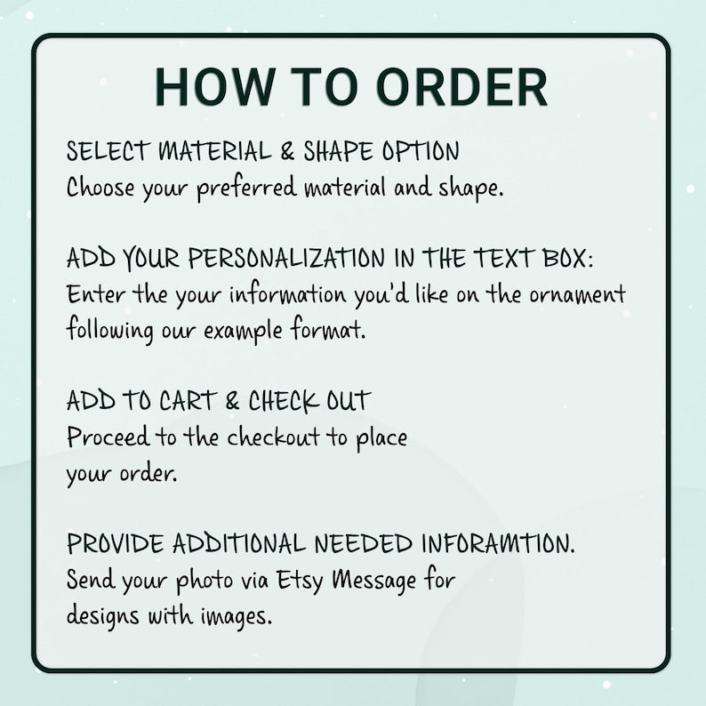 A rectangular instructional graphic with a light green background and dark green text titled HOW TO ORDER.