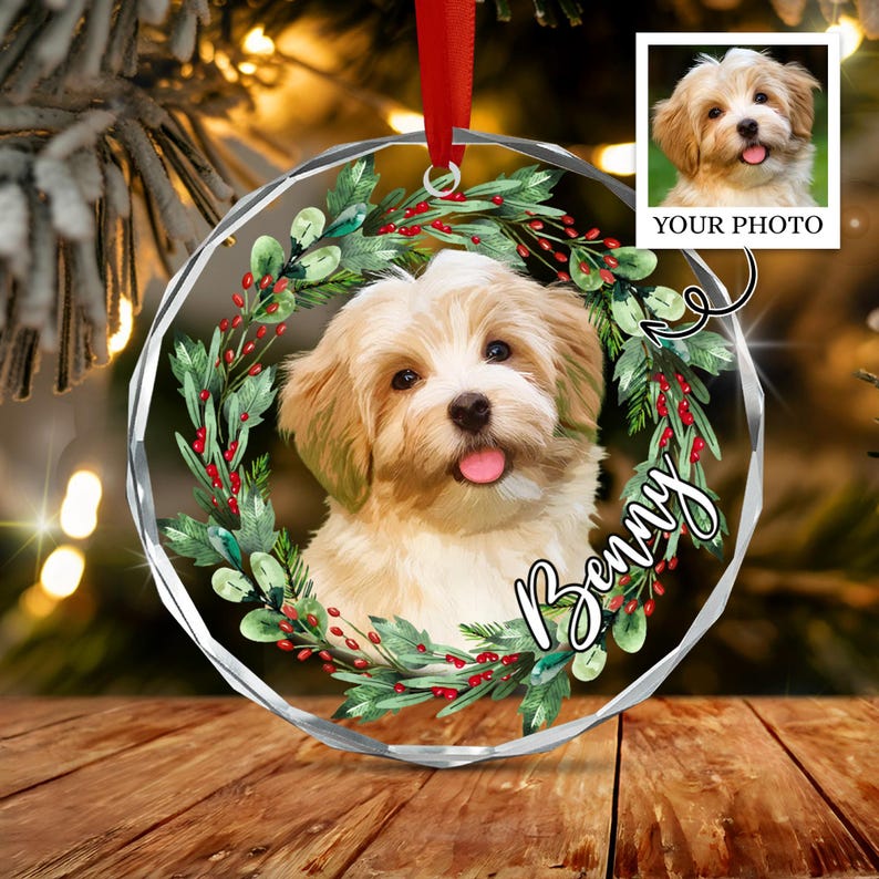 Dog Photo Watercolor Portrait Ornament