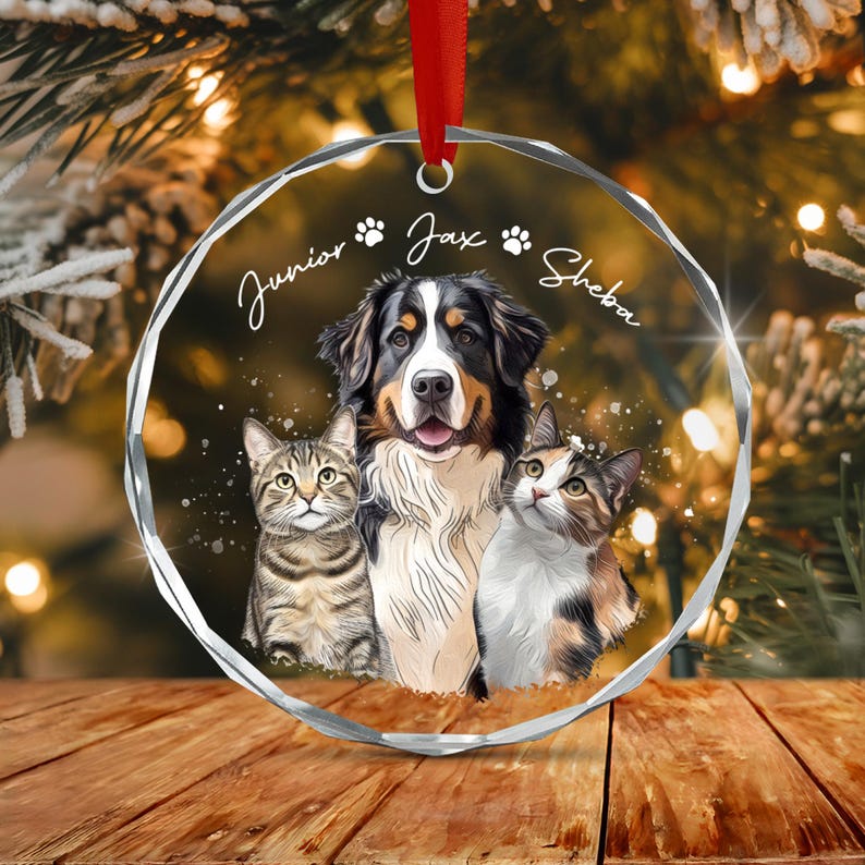 Custom Dog & Cat Portrait Christmas Ornament