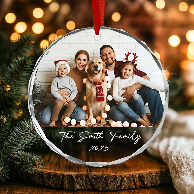 Custom Family Picture Glass Portrait Ornament