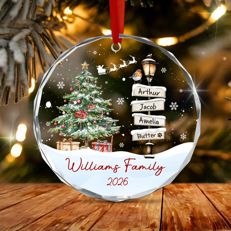 Winter Family Signpost Glass Ornament