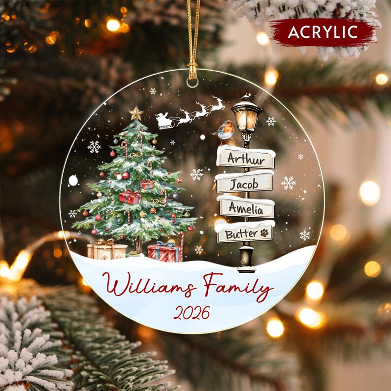 Winter Family Signpost Glass Ornament