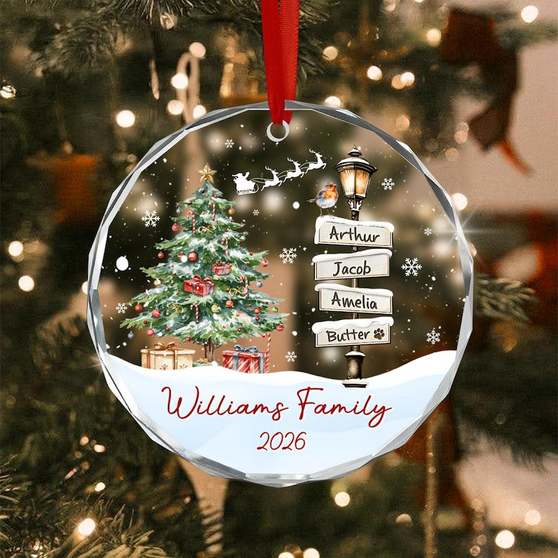 Winter Family Signpost Glass Ornament
