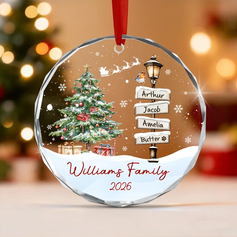 Winter Family Signpost Glass Ornament