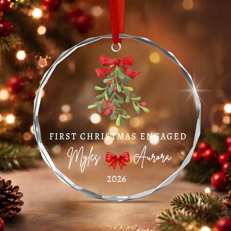 Mistletoe Engaged Couple Christmas Ornament