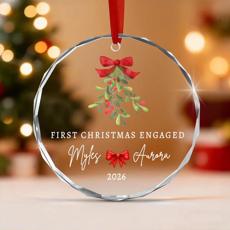 Mistletoe Engaged Couple Christmas Ornament