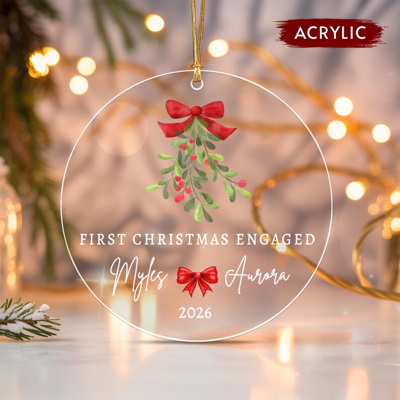 Mistletoe Engaged Couple Christmas Ornament