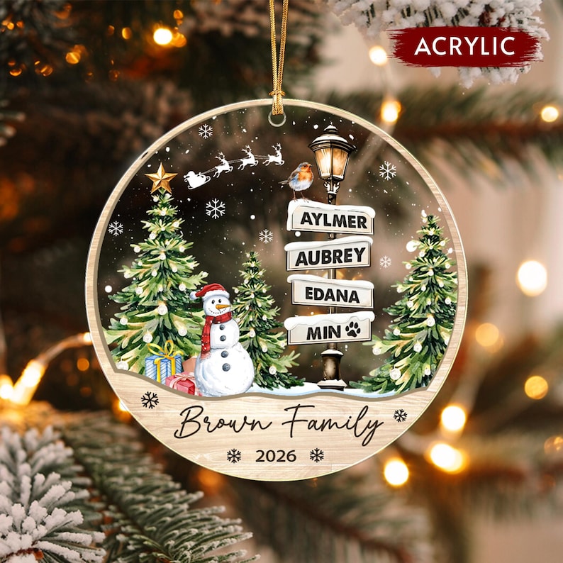 Custom Family Signpost Glass Ornament