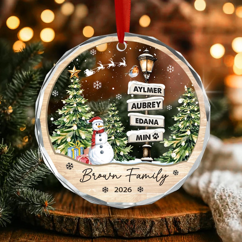 Custom Family Signpost Glass Ornament
