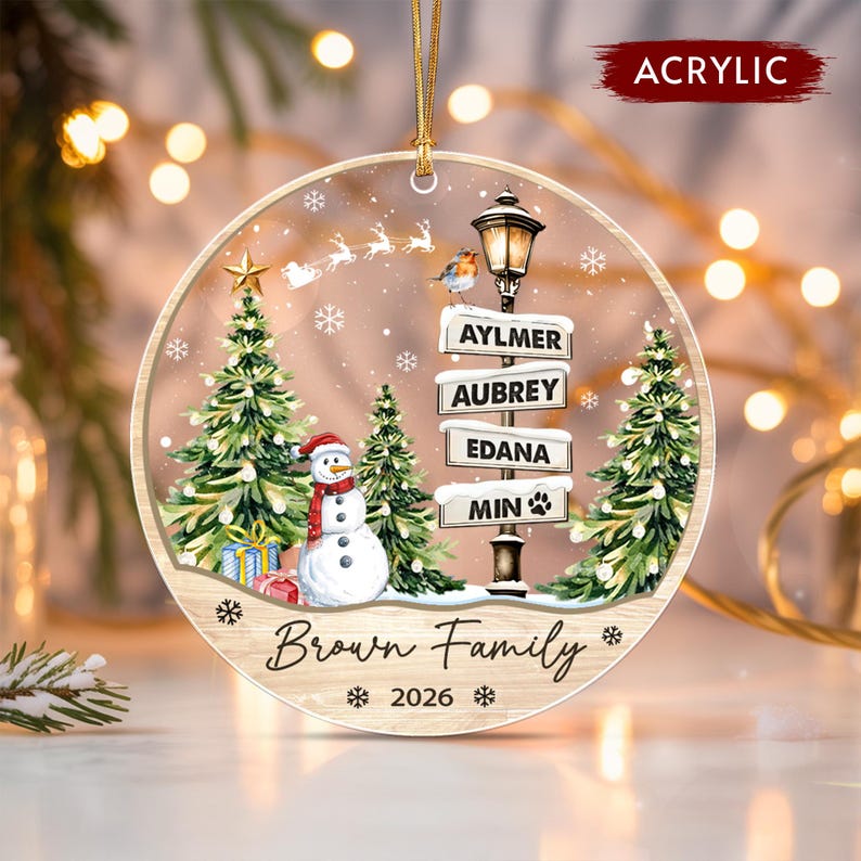 Custom Family Signpost Glass Ornament