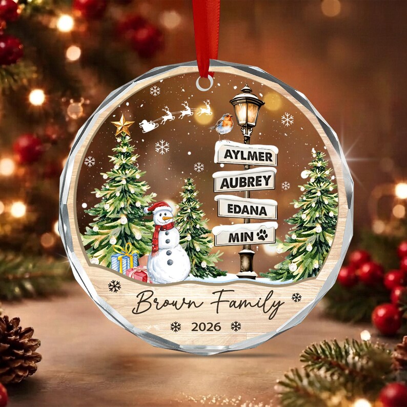 Custom Family Signpost Glass Ornament