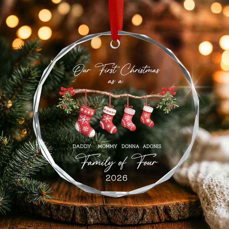 Family of 4 Watercolor Stocking Ornament