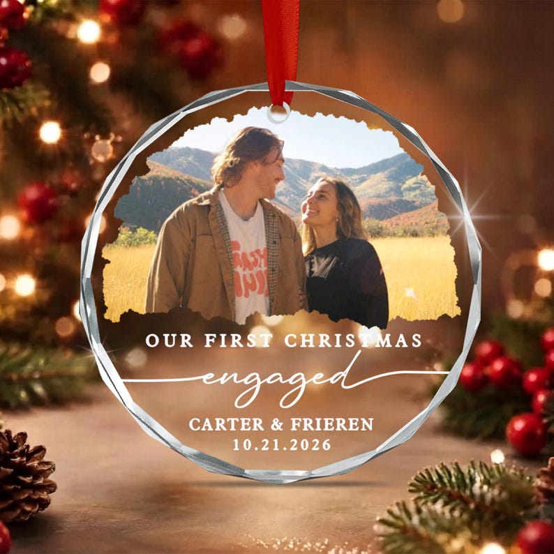 Engagement Photo Names & Date Ornament