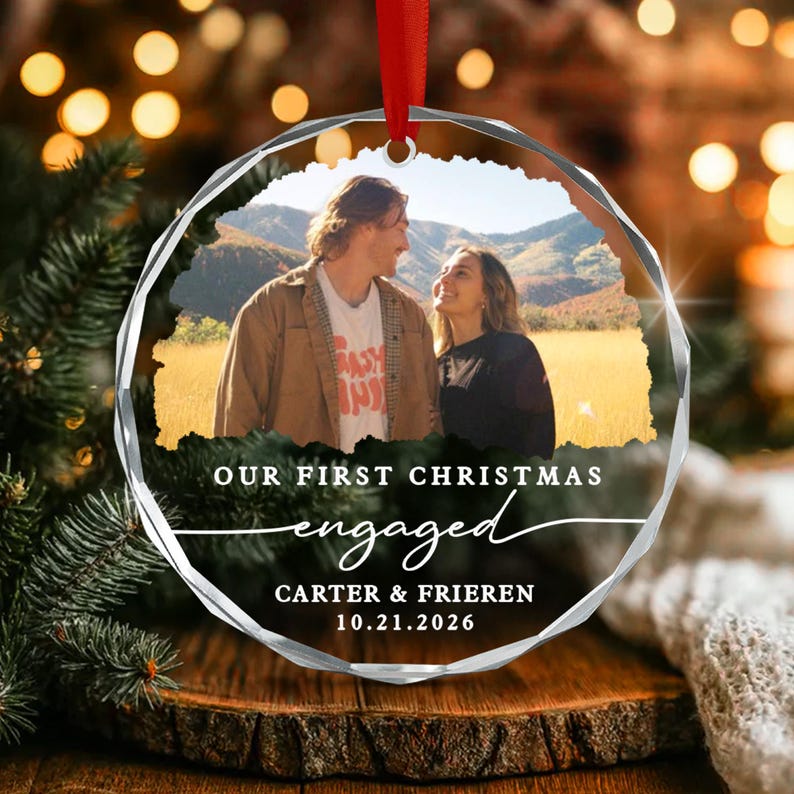 Engagement Photo Names & Date Ornament