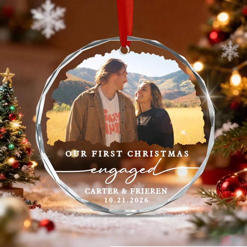 Engagement Photo Names & Date Ornament