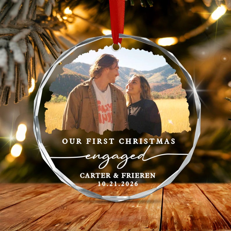 Engagement Photo Names & Date Ornament
