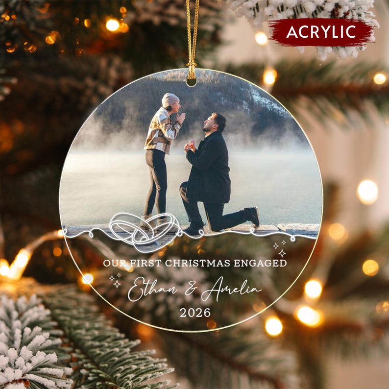 Custom First Engaged Christmas Photo Ornament