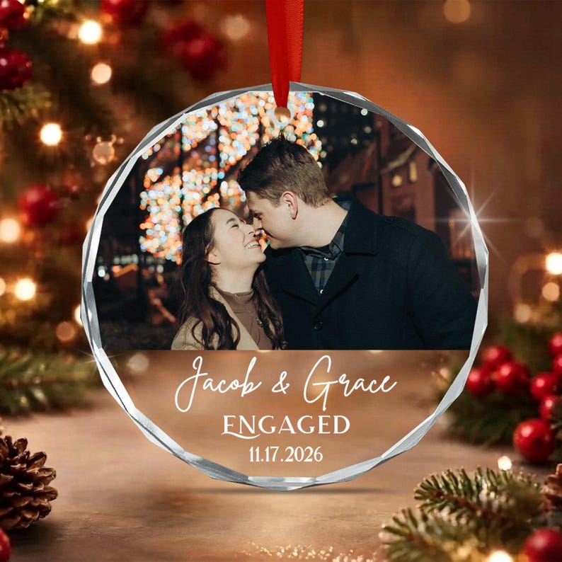 Engaged Couple Christmas Photo Ornament